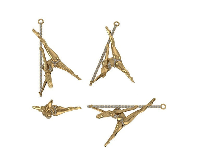Diamond Pole Dancer Pendant w/ Rotating Diamond Bail - Diamond Pole Dancer #3 of 5 - Spinning Ballerina Charm