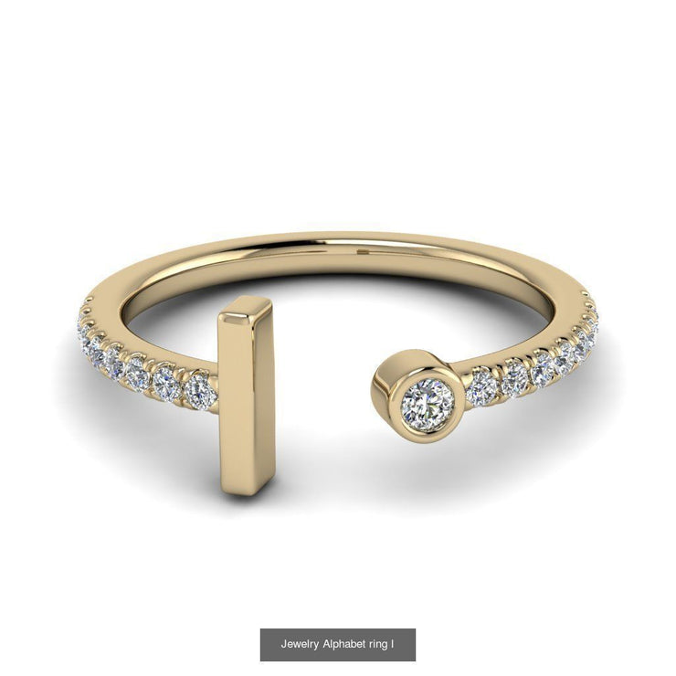 10k 14k 18k Gold Initial Ring w/ Diamond Band