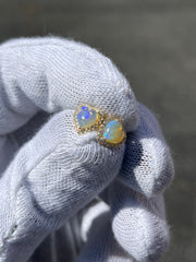 Heart Shaped Opal Stud Earrings w/ Diamond Trimmed Edges - Diamond Trimmed Opals
