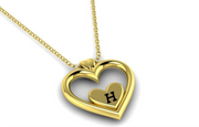Solid Gold Heart Shaped Initial Pendant with Black Enamel Lettering w/ Gold Bail & Cable Link Chain