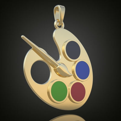 22k Solid Gold Artist Palette Enamel Pendant w/ Rope Chain