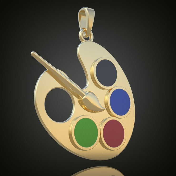 22k Solid Gold Artist Palette Enamel Pendant w/ Rope Chain