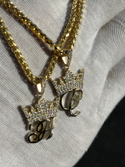 Solid Gold Initial Pendant w/ Diamond Crown and Bail - 10k and 14k Initial Pendant - Diamond Crown Initial Pendant - A-Z Available
