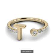 10k 14k 18k Gold Initial Ring w/ Diamond Band
