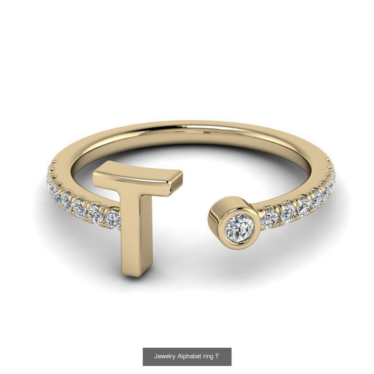 10k 14k 18k Gold Initial Ring w/ Diamond Band