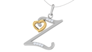 Diamond and Gold Initial pendants w/ solid heart - Multi color captions available