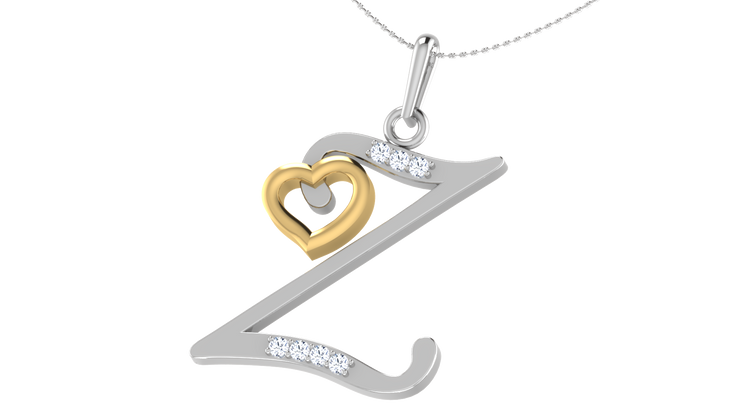 Diamond and Gold Initial pendants w/ solid heart - Multi color captions available