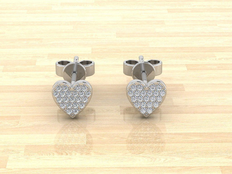 14k Solid Gold Heart Shaped Flat Diamond Stud Earrings