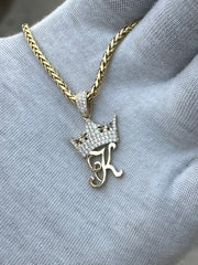 Solid Gold Initial Pendant w/ Diamond Crown and Bail - 10k and 14k Initial Pendant - Diamond Crown Initial Pendant - A-Z Available