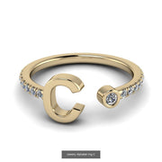 10k 14k 18k Gold Initial Ring w/ Diamond Band