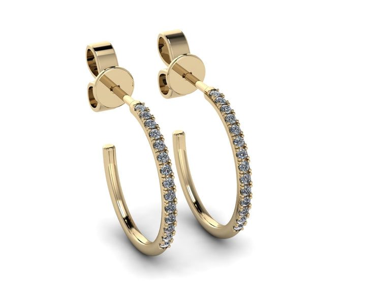 14k Yellow Gold Diamond 1/2 hoop earrings