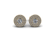 14k Solid Yellow Gold Diamond Trimmed Stud Earrings