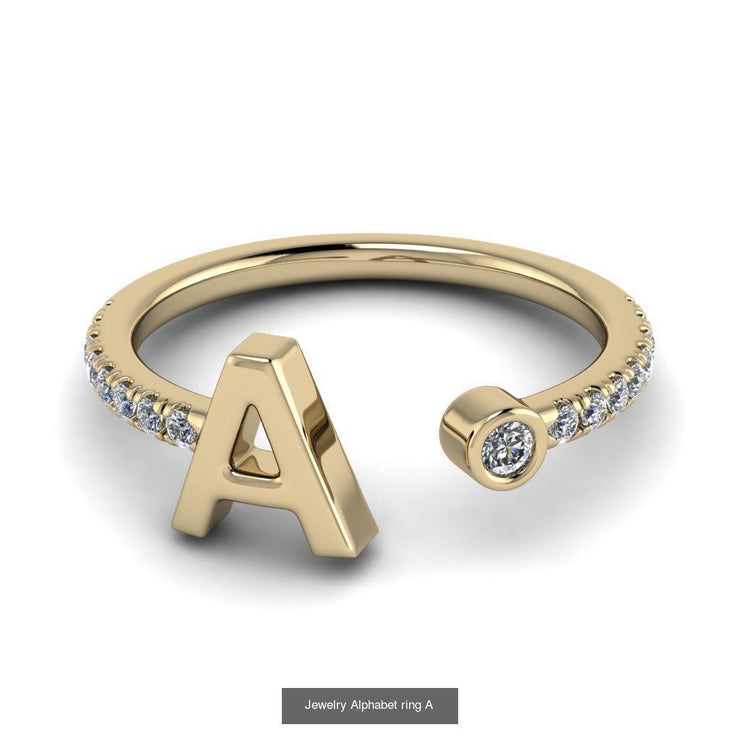 10k 14k 18k Gold Initial Ring w/ Diamond Band