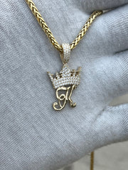 Solid Gold Initial Pendant w/ Diamond Crown and Bail - 10k and 14k Initial Pendant - Diamond Crown Initial Pendant - A-Z Available