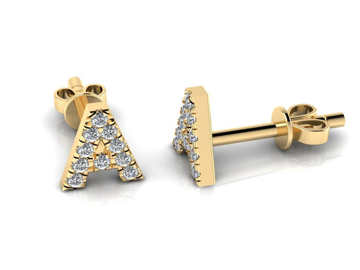 14k Diamond Initial Stud Earrings - Letters A-Z Available