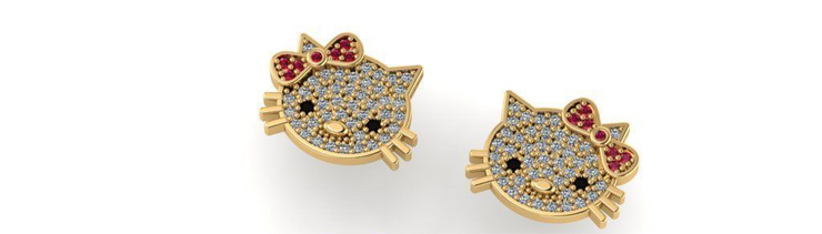 10k 14k Diamond Hello Kitty Charm + Ring + Earring Collection - Custom Hello Kitty