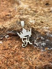 Solid Gold Initial Pendant w/ Diamond Crown and Bail - 10k and 14k Initial Pendant - Diamond Crown Initial Pendant - A-Z Available