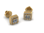 14k Yellow Gold Square Shaped Baguette Stud Earrings