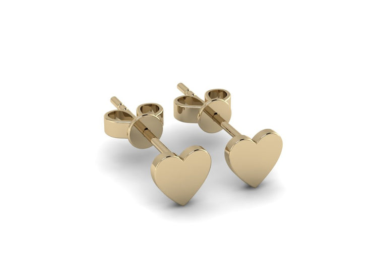 14k Solid Yellow Heart Shaped Flat Stud Earrings