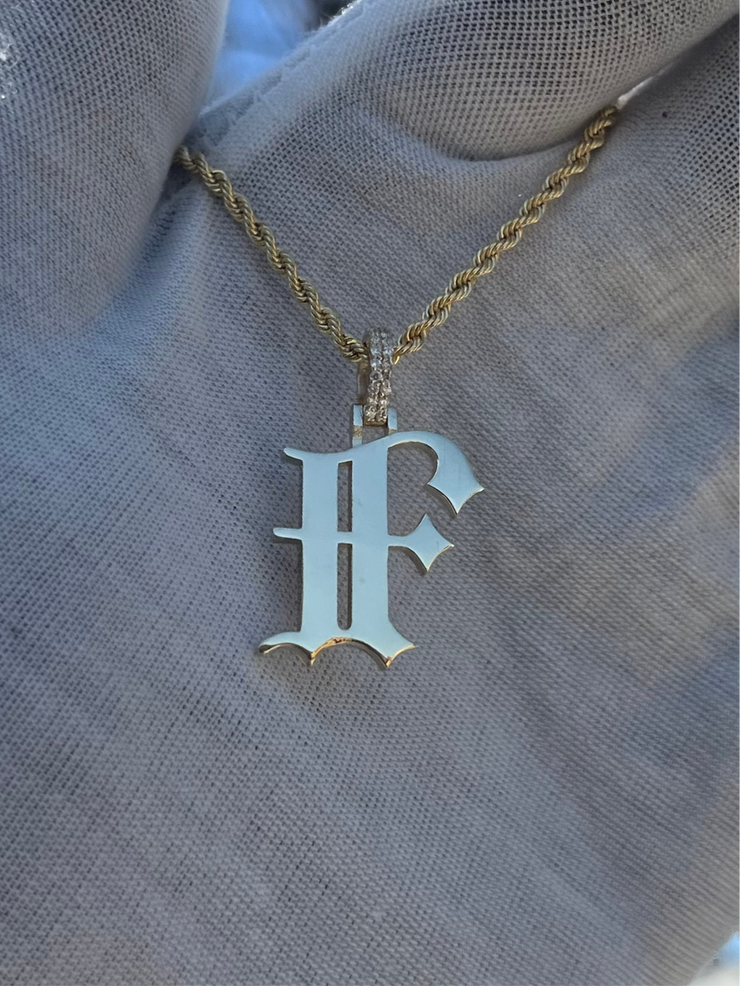 10k 14k Old English Initial Pendant w/ Diamond Bail • A-Z Available
