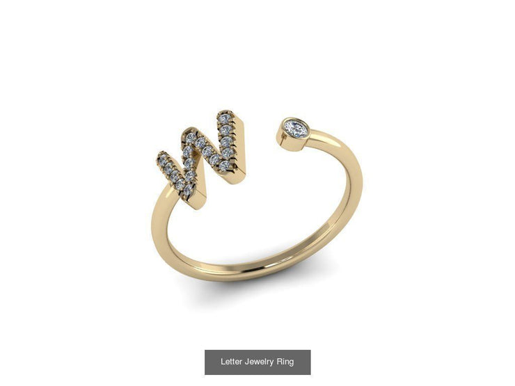 10k Yellow Gold Diamond Ring w/ Gold Band and Diamond Letter - Diamond Initial Ring