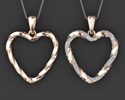 14k Twisted Diamond Heart Pendant w/ Cable Link Chain