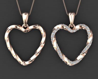 14k Twisted Diamond Heart Pendant w/ Cable Link Chain