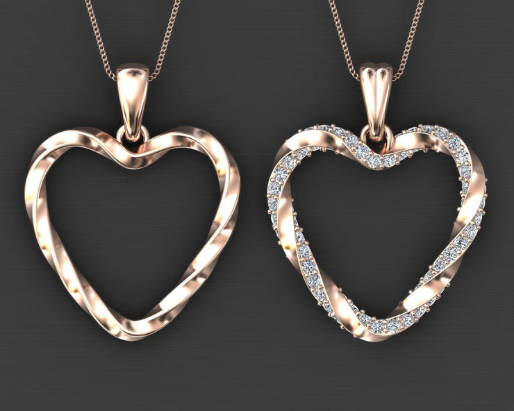 14k Twisted Diamond Heart Pendant w/ Cable Link Chain