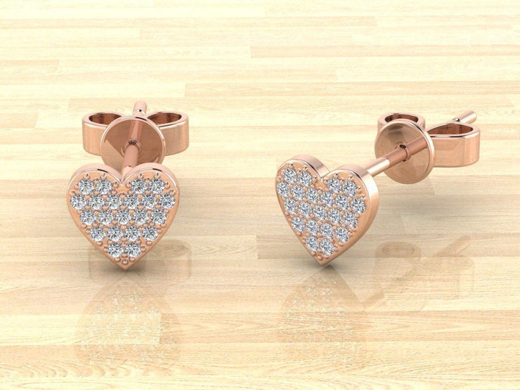 14k Solid Gold Heart Shaped Flat Diamond Stud Earrings