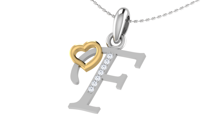 Diamond and Gold Initial pendants w/ solid heart - Multi color captions available