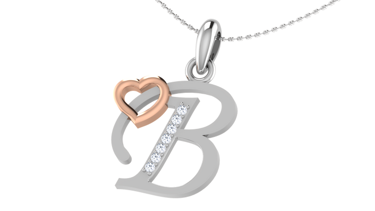 Diamond and Gold Initial pendants w/ solid heart - Multi color captions available