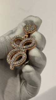 Solid Rose Gold Diamond Initial Pendant w/ White Gold Top Layer -Two Layer Two Tone Solid Gold Diamond Initial Pendants - Diamond Initial Pendant w/ Miami Cuban Link Chain