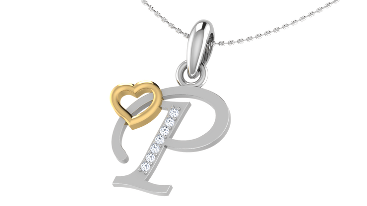 Diamond and Gold Initial pendants w/ solid heart - Multi color captions available
