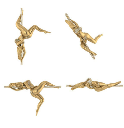 Diamond Pole Dancer Pendant w/ Rotating Diamond Bail - Diamond Pole Dancer #2 of 5 - Spinning Ballerina Charm