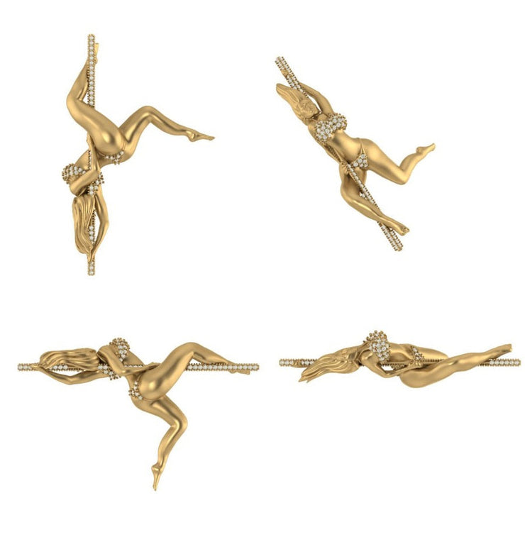 Diamond Pole Dancer Pendant w/ Rotating Diamond Bail - Diamond Pole Dancer #2 of 5 - Spinning Ballerina Charm