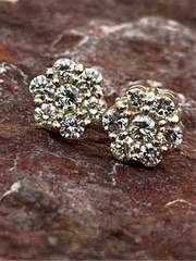 Yellow Gold Diamond Cluster Stud Earrings 10k & 14k Gold Options Available