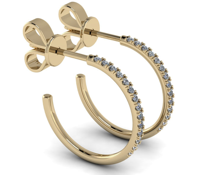 14k Yellow Gold Diamond 1/2 hoop earrings