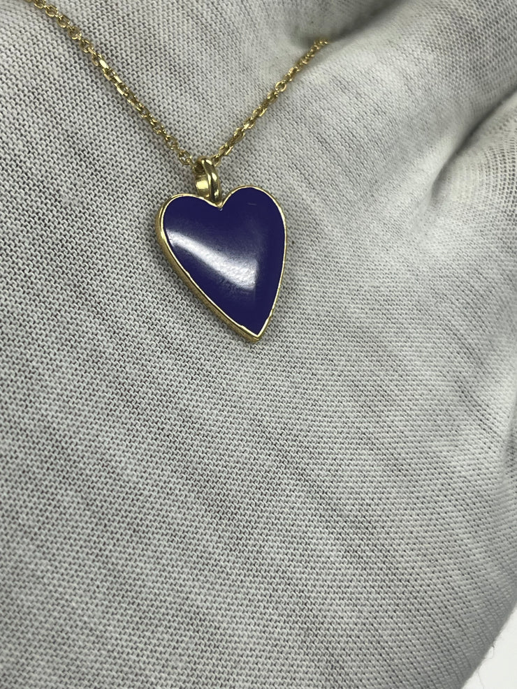 18k Solid Gold Enamel Heart Pendant