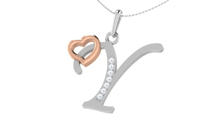 Diamond and Gold Initial pendants w/ solid heart - Multi color captions available