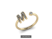 10k Yellow Gold Diamond Ring w/ Gold Band and Diamond Letter - Diamond Initial Ring