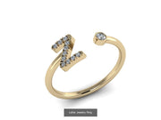 10k Yellow Gold Diamond Ring w/ Gold Band and Diamond Letter - Diamond Initial Ring
