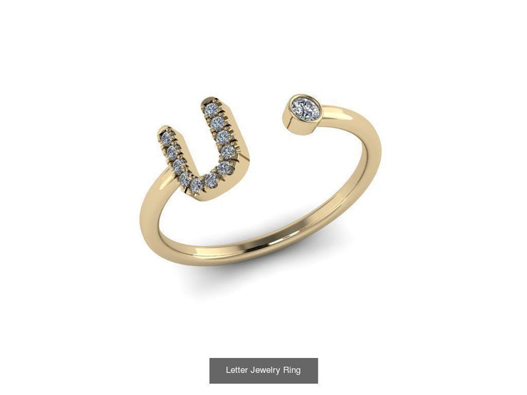 10k Yellow Gold Diamond Ring w/ Gold Band and Diamond Letter - Diamond Initial Ring