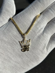 Solid Gold Initial Pendant w/ Diamond Crown and Bail - 10k and 14k Initial Pendant - Diamond Crown Initial Pendant - A-Z Available