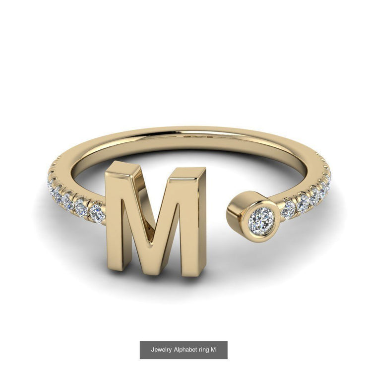 10k 14k 18k Gold Initial Ring w/ Diamond Band