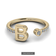 10k 14k 18k Gold Initial Ring w/ Diamond Band