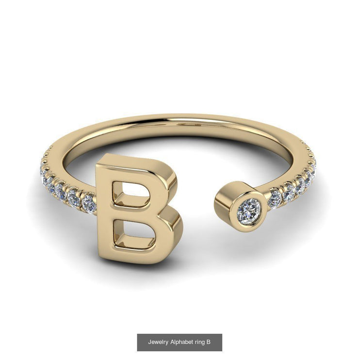10k 14k 18k Gold Initial Ring w/ Diamond Band