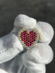 Solid Gold Sliding Heart Pendant w/ White Diamond & Pink Sapphire - Slide on Heart  w/ White Diamond Trimmed Edges and Colored Gemstone Center - Slide On Heart with Rolex Style Link Chain