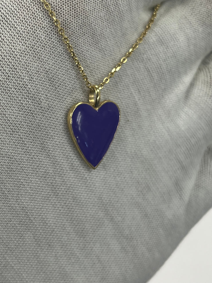 18k Solid Gold Enamel Heart Pendant