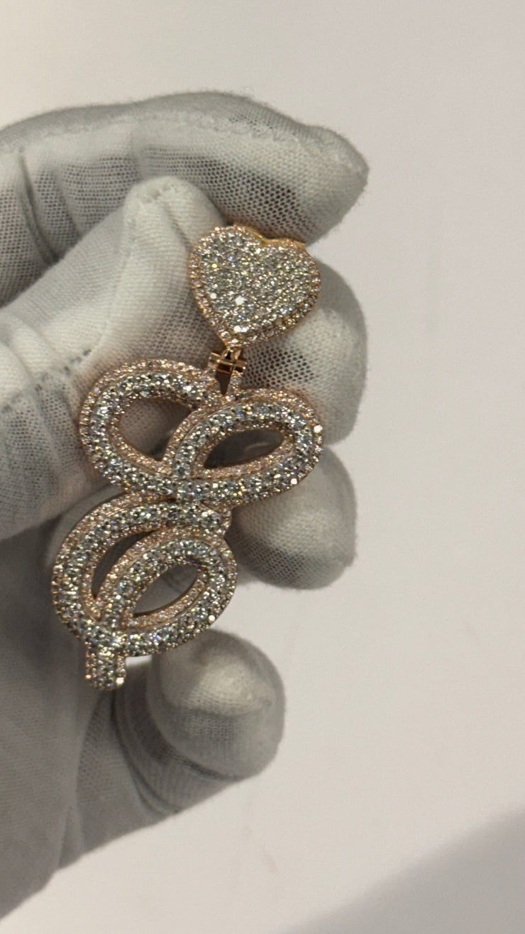 Solid Rose Gold Diamond Initial Pendant w/ White Gold Top Layer -Two Layer Two Tone Solid Gold Diamond Initial Pendants - Diamond Initial Pendant w/ Miami Cuban Link Chain