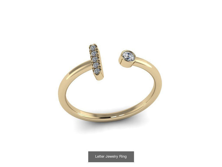 10k Yellow Gold Diamond Ring w/ Gold Band and Diamond Letter - Diamond Initial Ring